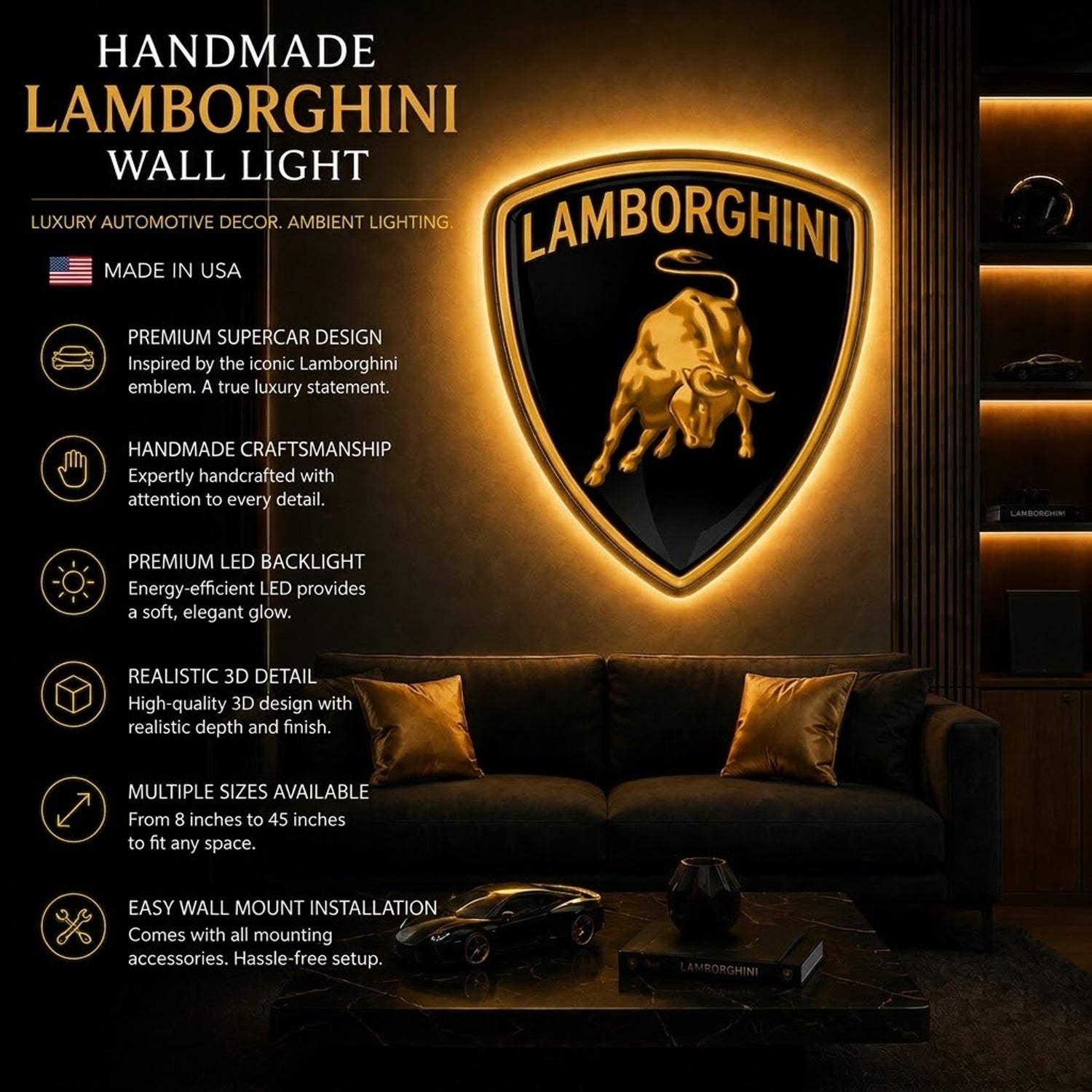 Premium LED Wall Sign | Luxury Automotive Inspired Wall Decor