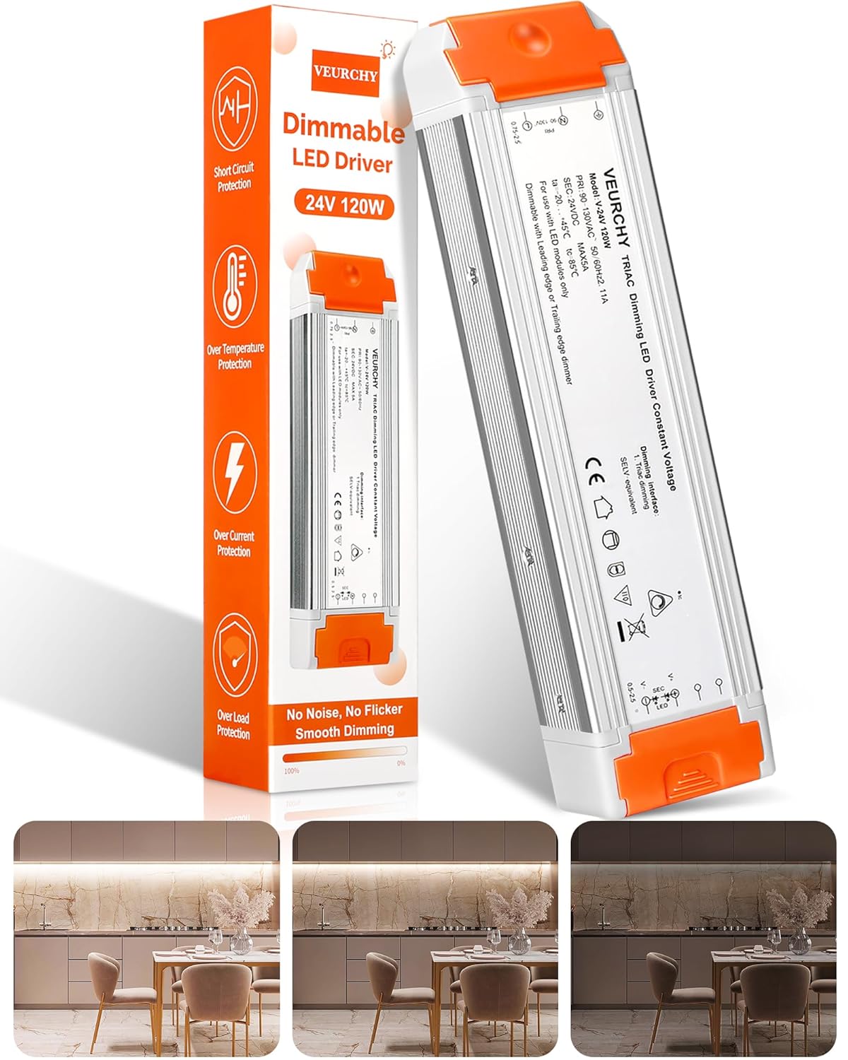 120W 24V Dimmable LED Driver – Triac Dimmable Power Supply Compatible with Lutron & Leviton Dimmer Switches