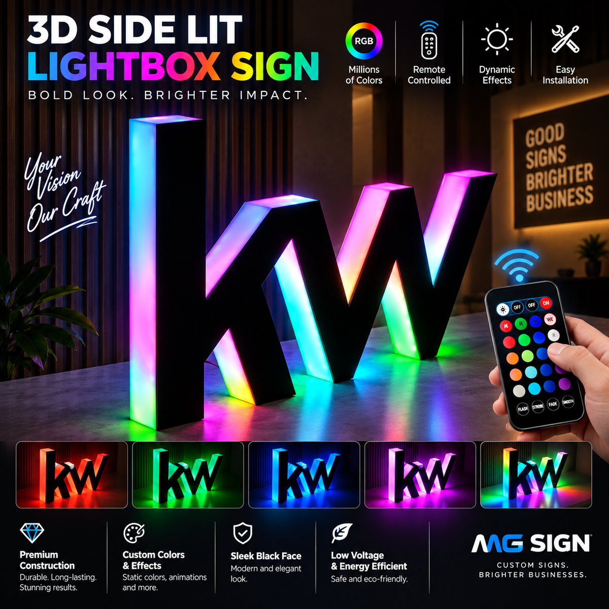 Custom 3D LED Logo Lightbox Sign – Personalized Business Sign with White or RGB Lighting