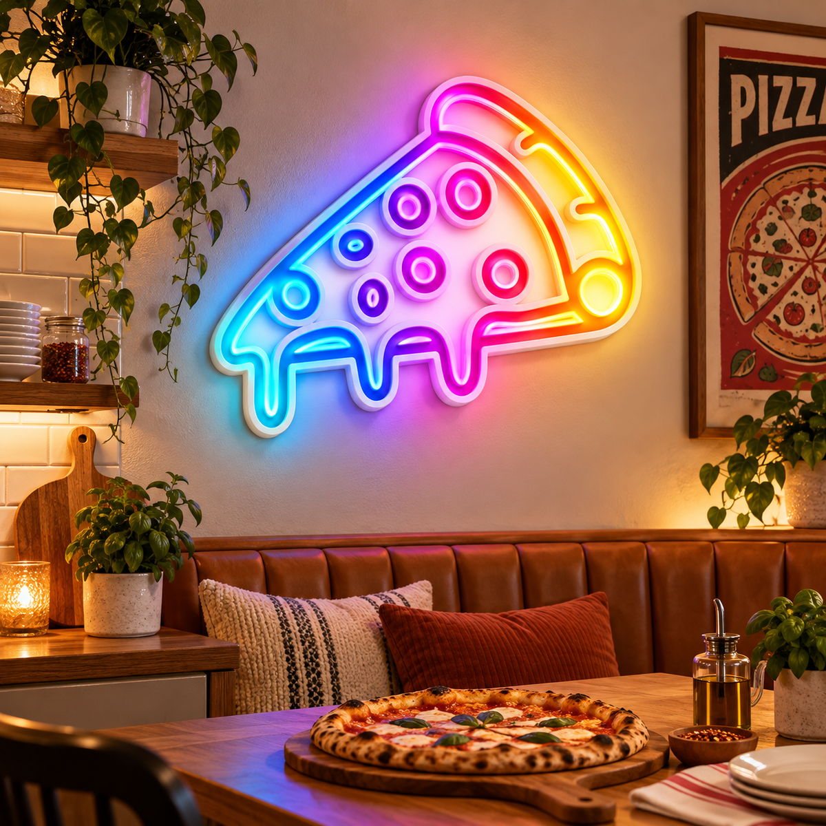 Melting Pizza Slice RGB LED Wall Art — 24″ Wide