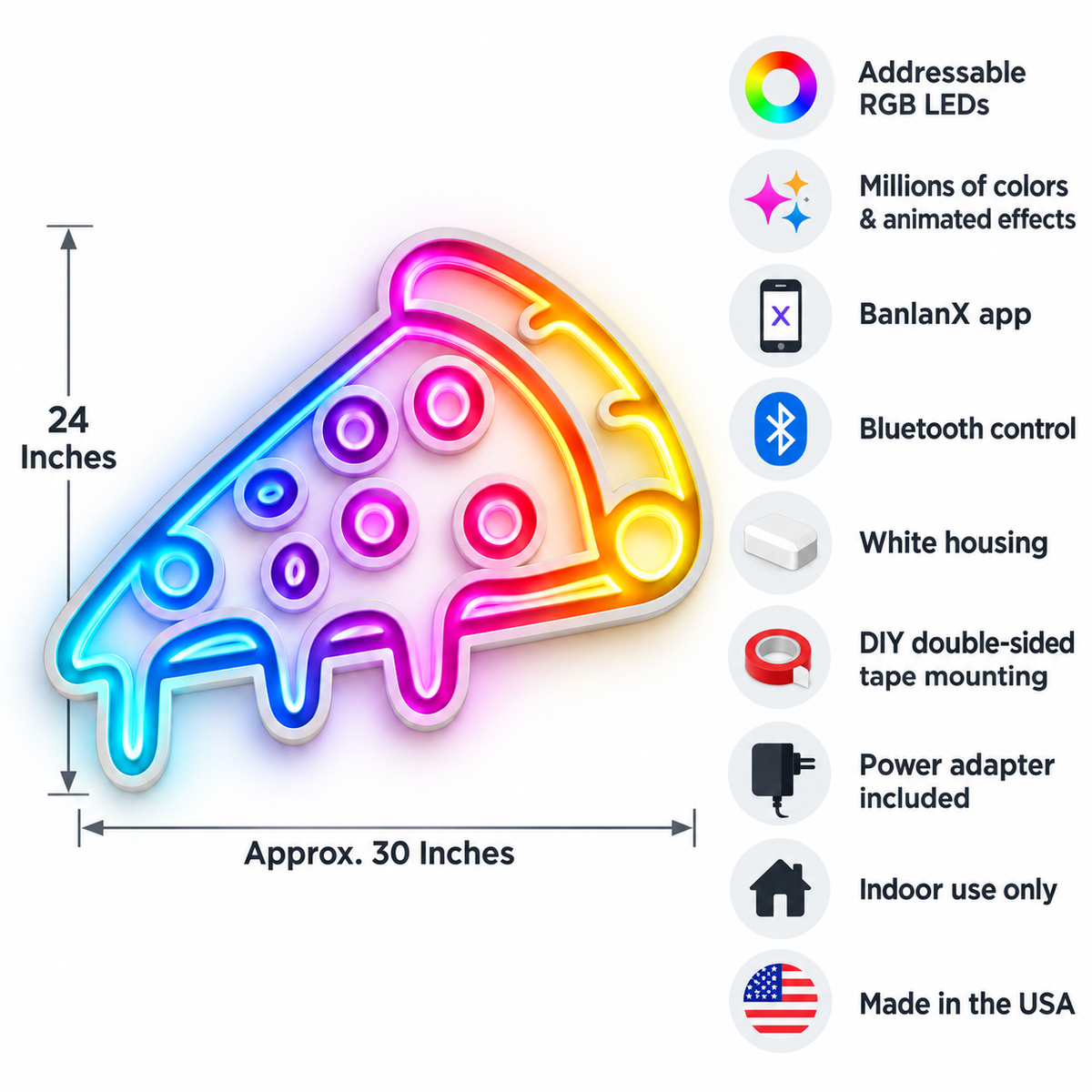 Melting Pizza Slice RGB LED Wall Art — 24″ Wide