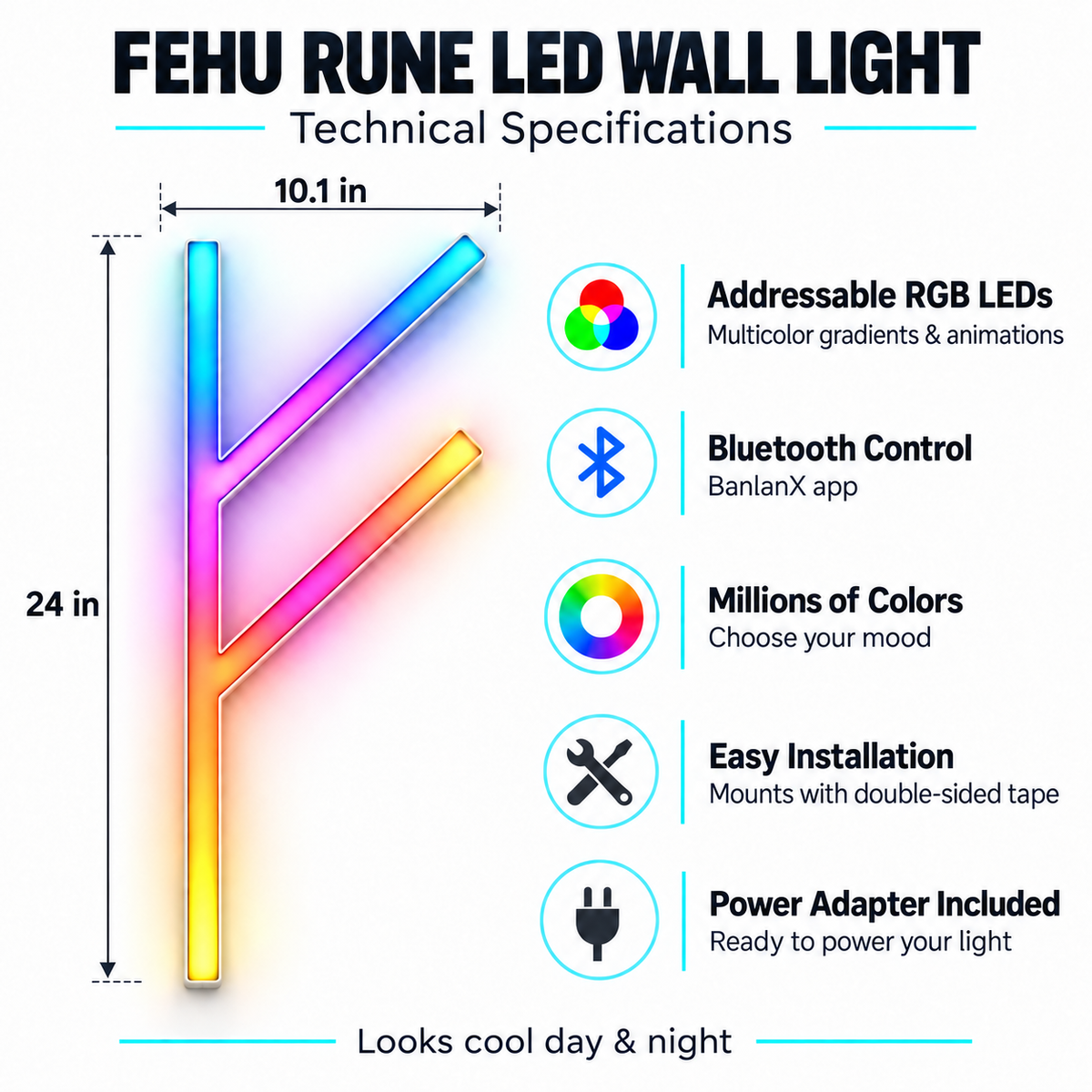 Fehu Rune RGB LED Wall Light – 24″