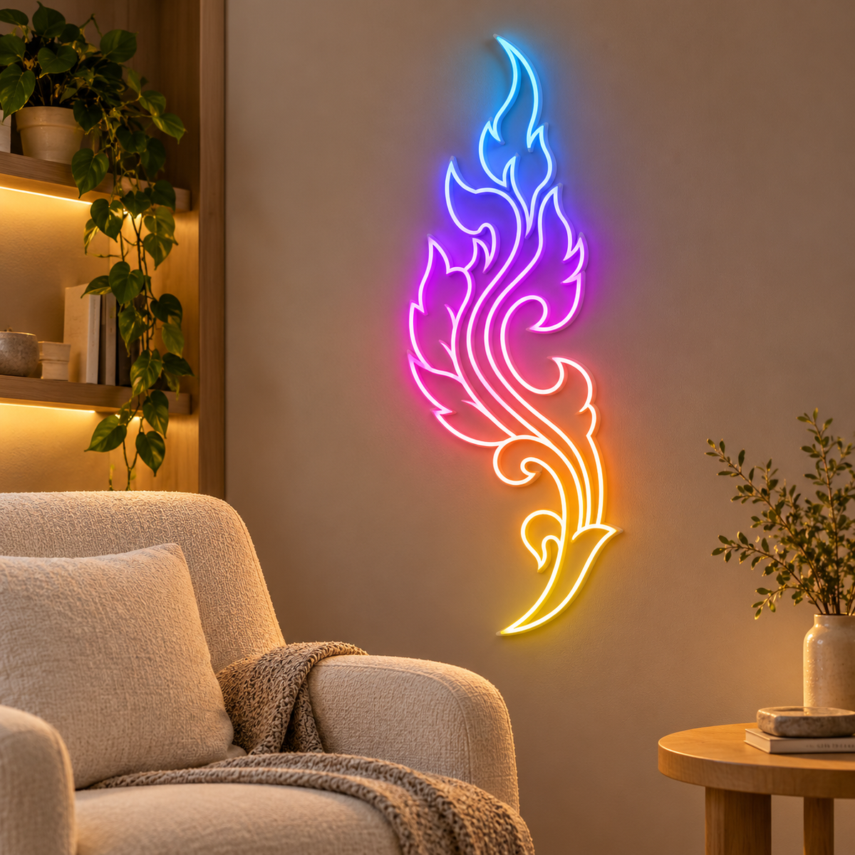 Ornamental Flame RGB LED Wall Art — 24″ Tall