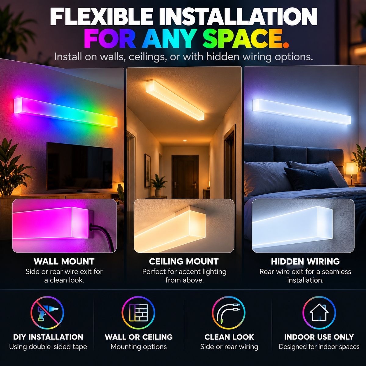 Premium LED Beam Wall Light – RGB & White | Custom Length 8″–45″