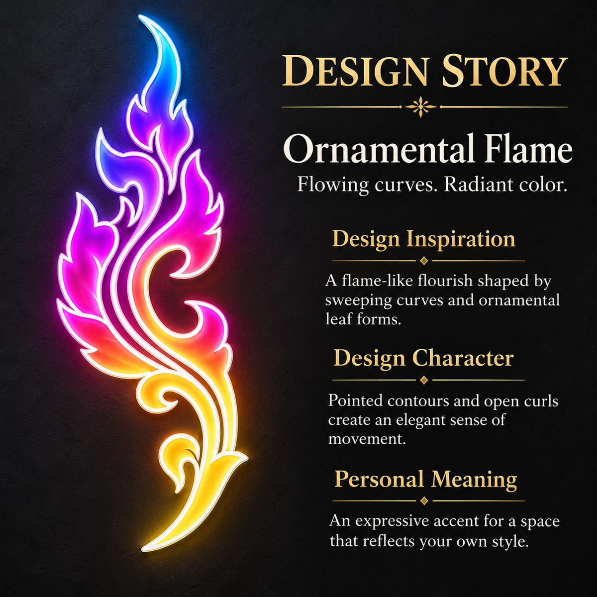 Ornamental Flame RGB LED Wall Art — 24″ Tall