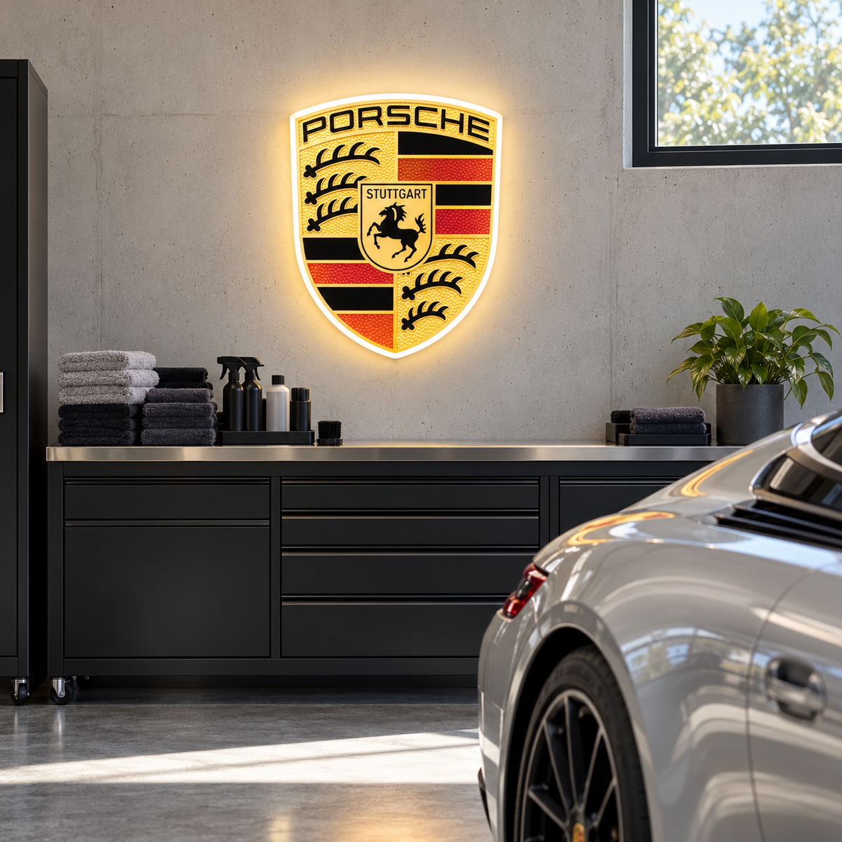 18″ Porsche Crest LED Wall Sign – Face & Side Lit