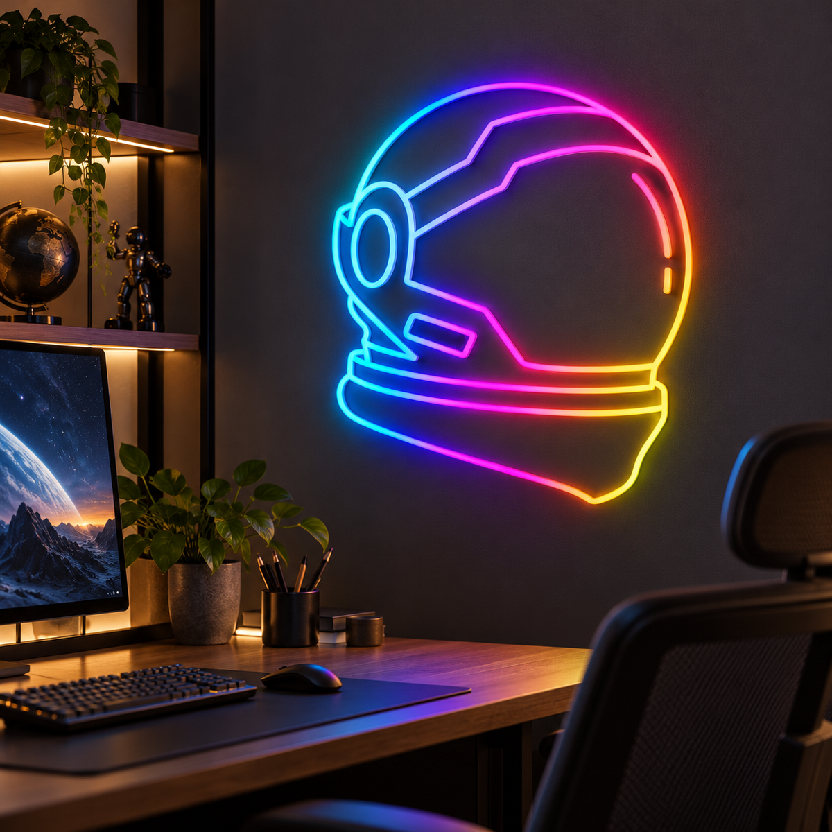 Futuristic Helmet RGB LED Wall Light — 24″
