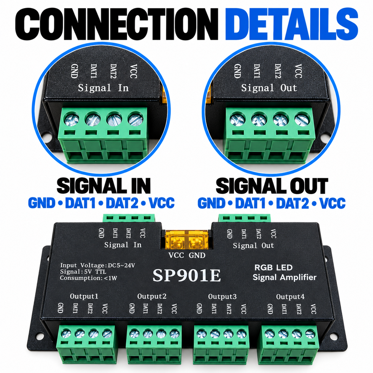 LED Signal Amplifier – 4-Channel 5V–24V Controller Signal Repeater