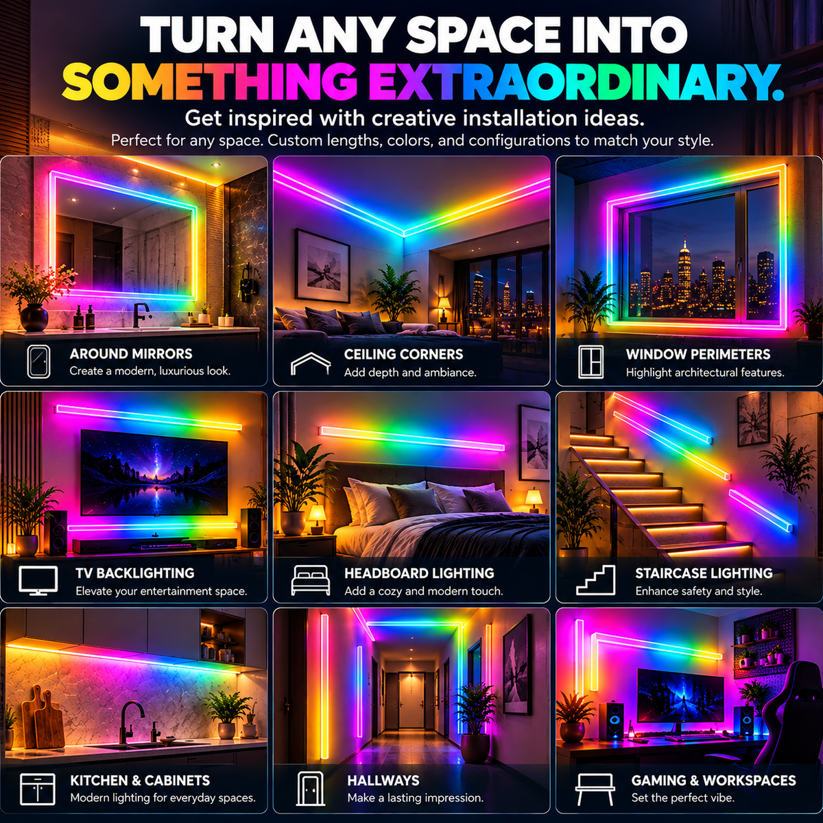 Premium LED Beam Wall Light – RGB & White | Custom Length 8″–45″