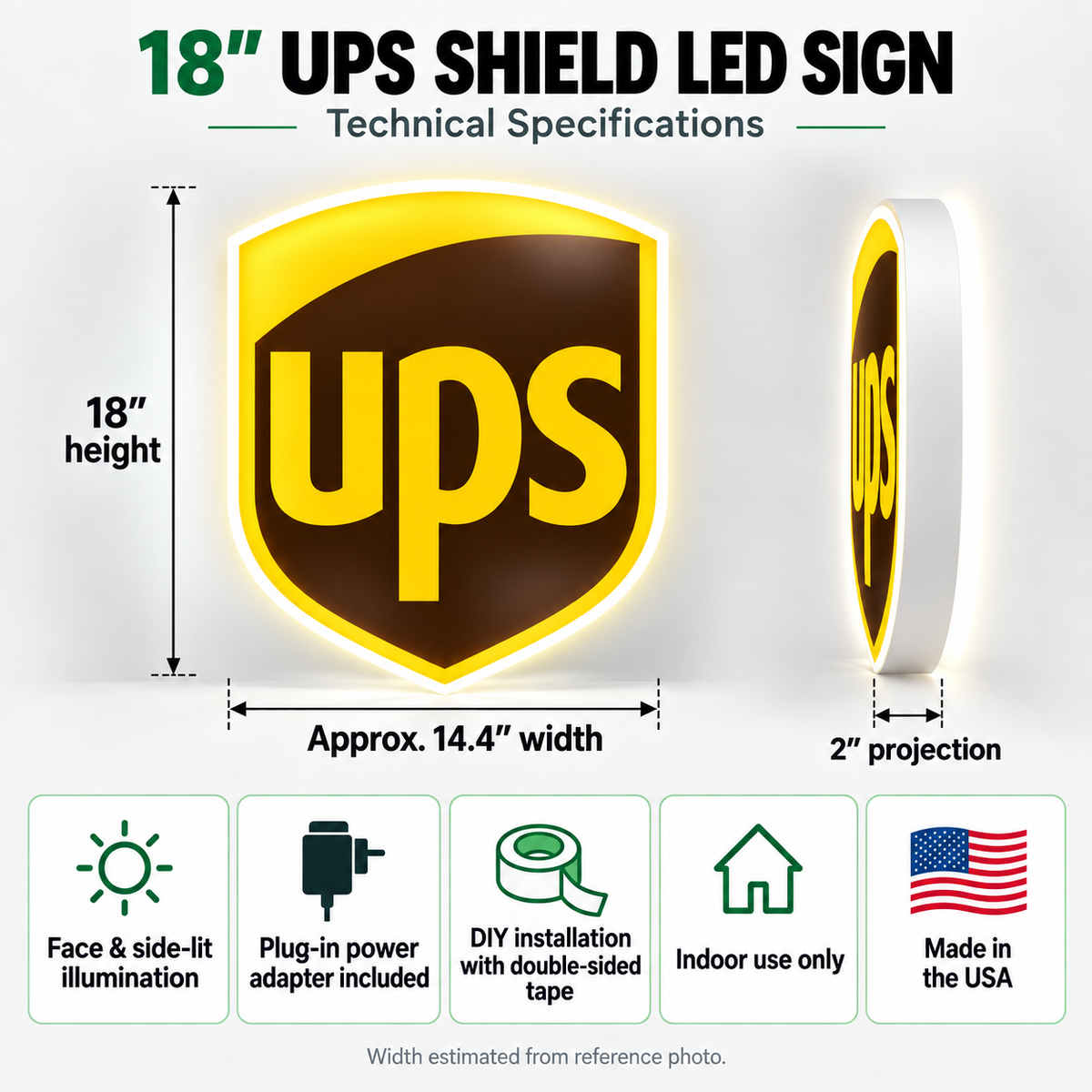 18″ UPS Shield Logo LED Lightbox Sign – Face & Side Lit