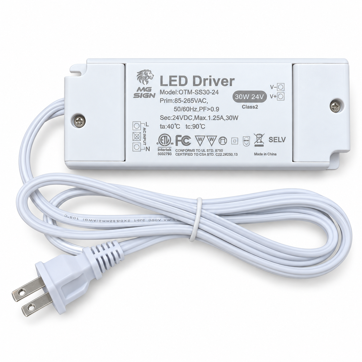 24V 30W LED Driver with AC Power Cord – MG Sign