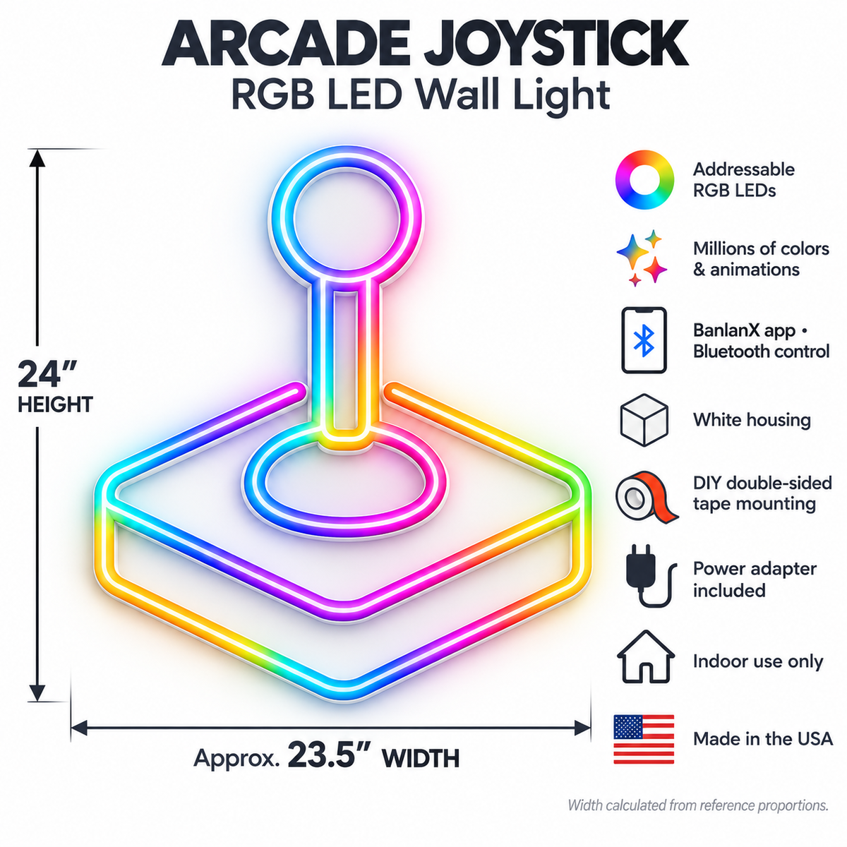Arcade Joystick RGB LED Wall Light — 24″