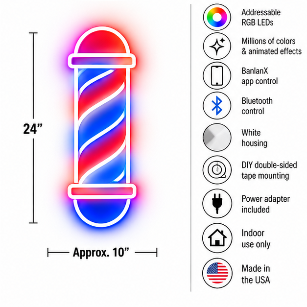 Barber Pole RGB LED Wall Light — 24″ Tall