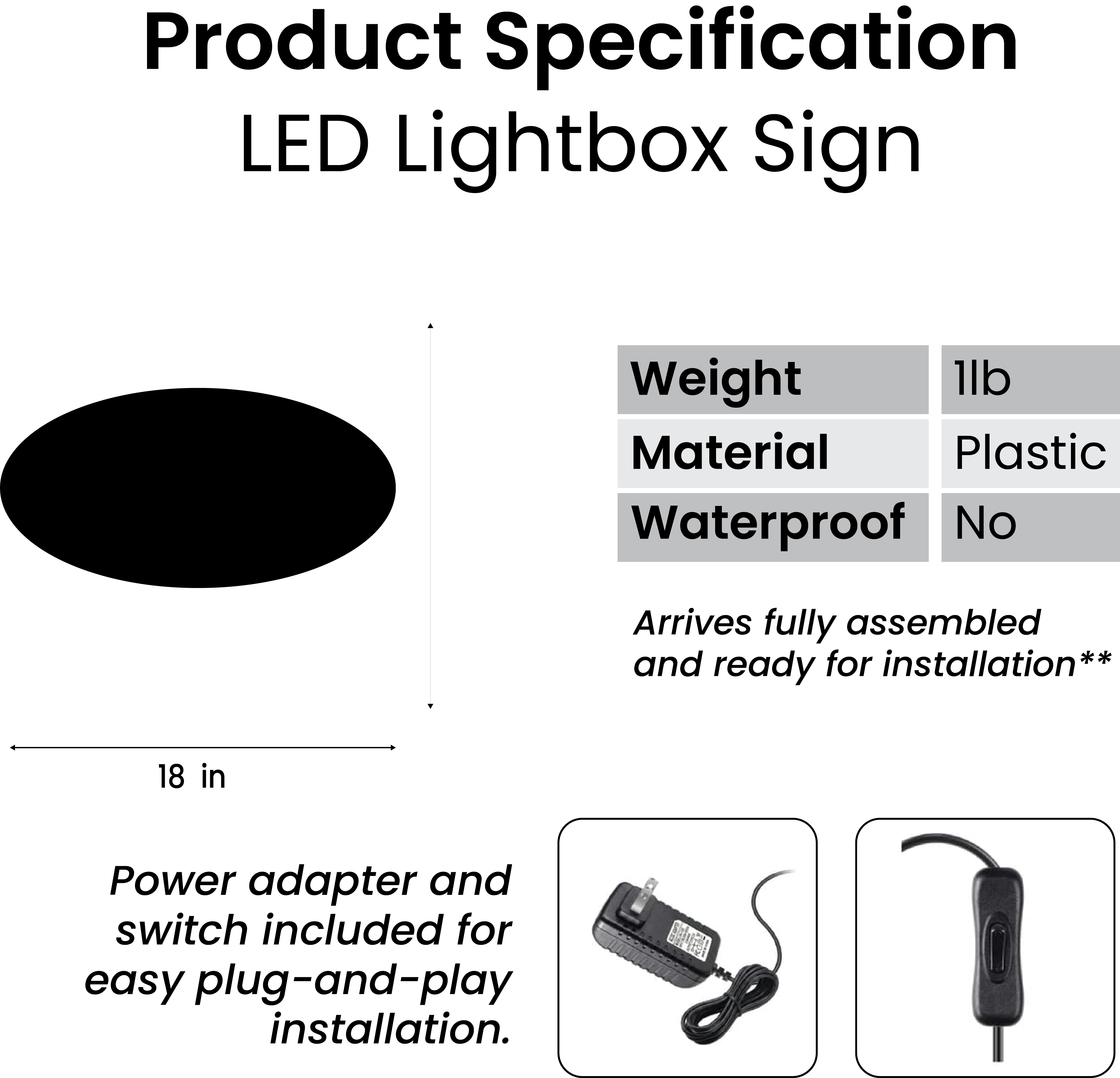 Custom LED Lightbox Sign - Horizontal Oval Shape - Face & Side Lit Indoor Signage for Restaurants & Car Dealerships