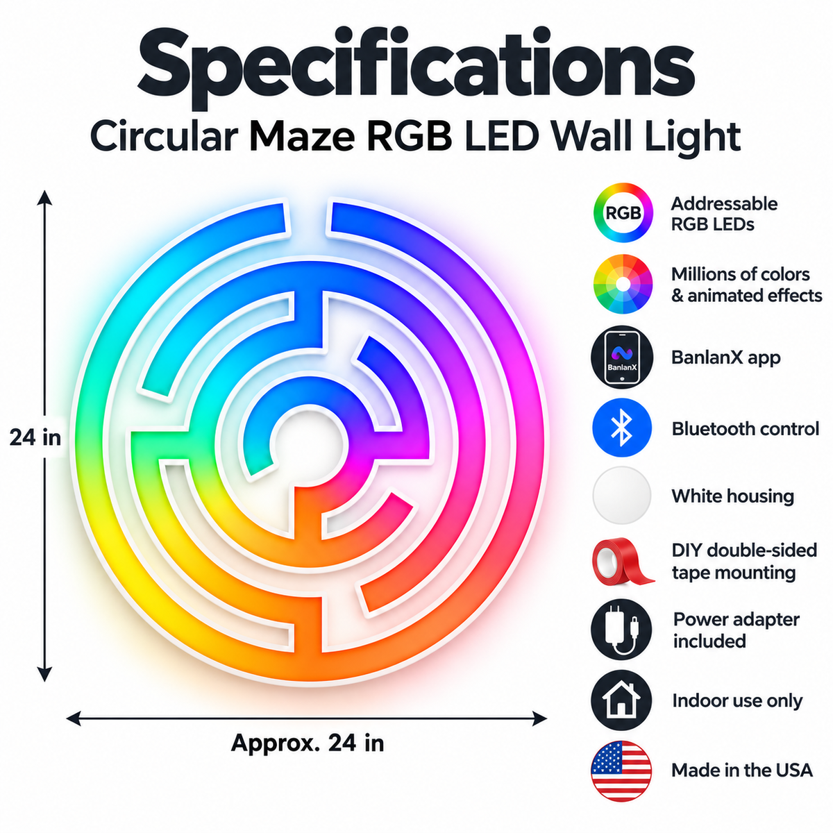 Circular Maze RGB LED Wall Light — 24″ Tall (Provisional)