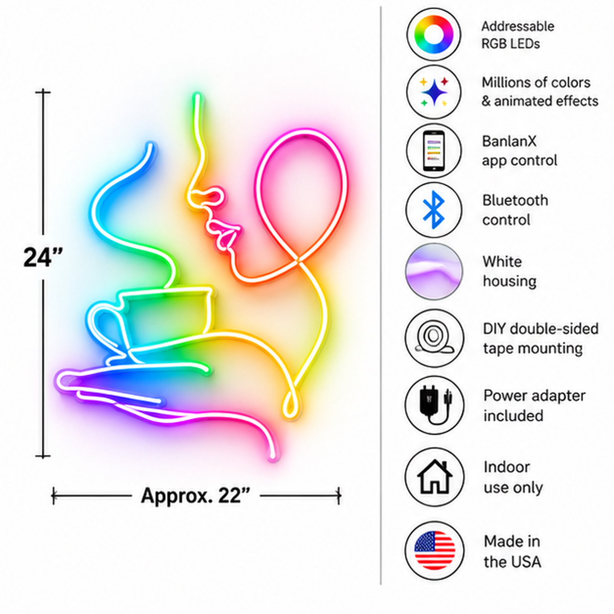 Coffee Break Silhouette RGB LED Wall Light — 24″ Tall