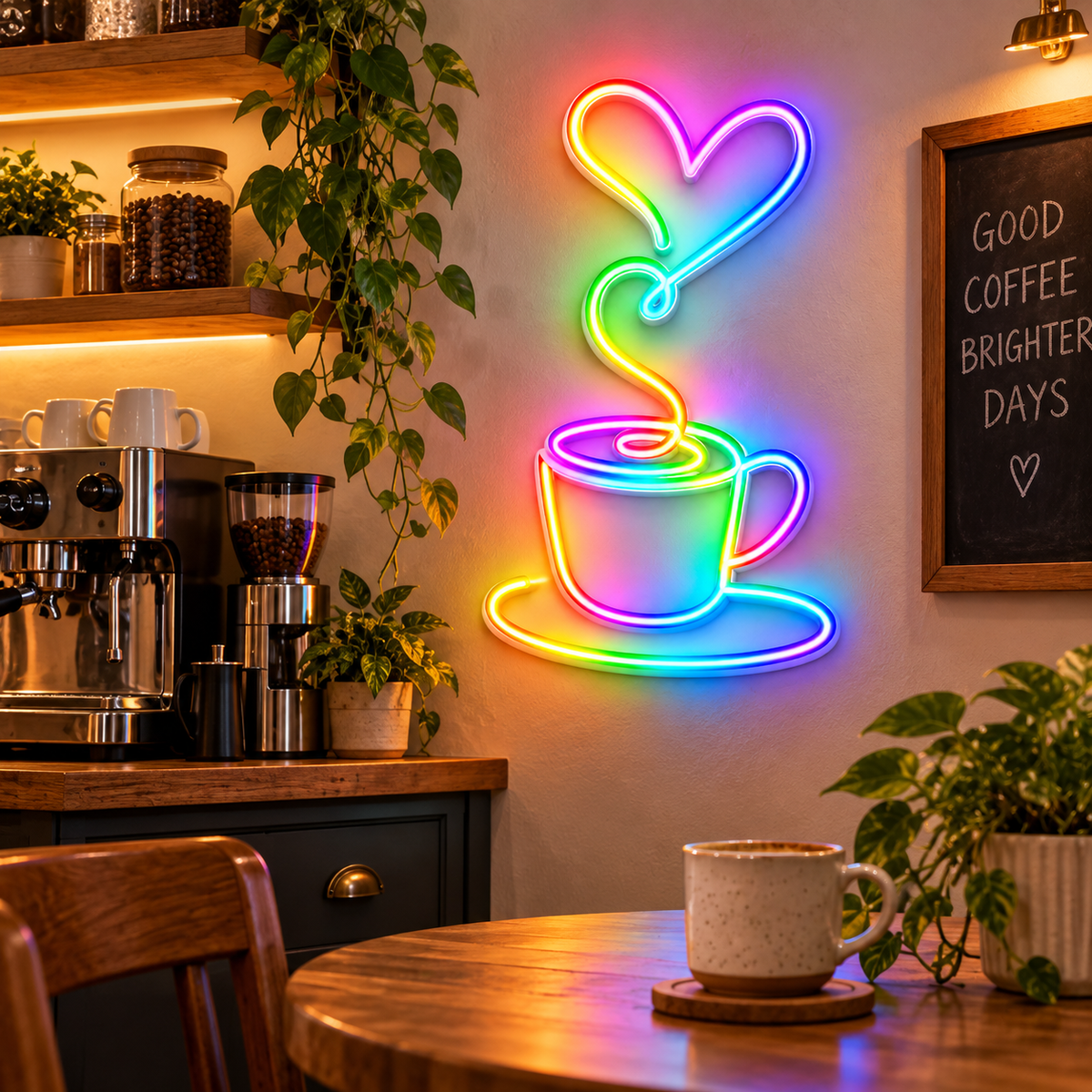 Coffee Cup with Heart Steam RGB LED Wall Light — 24″ Tall (Provisional)