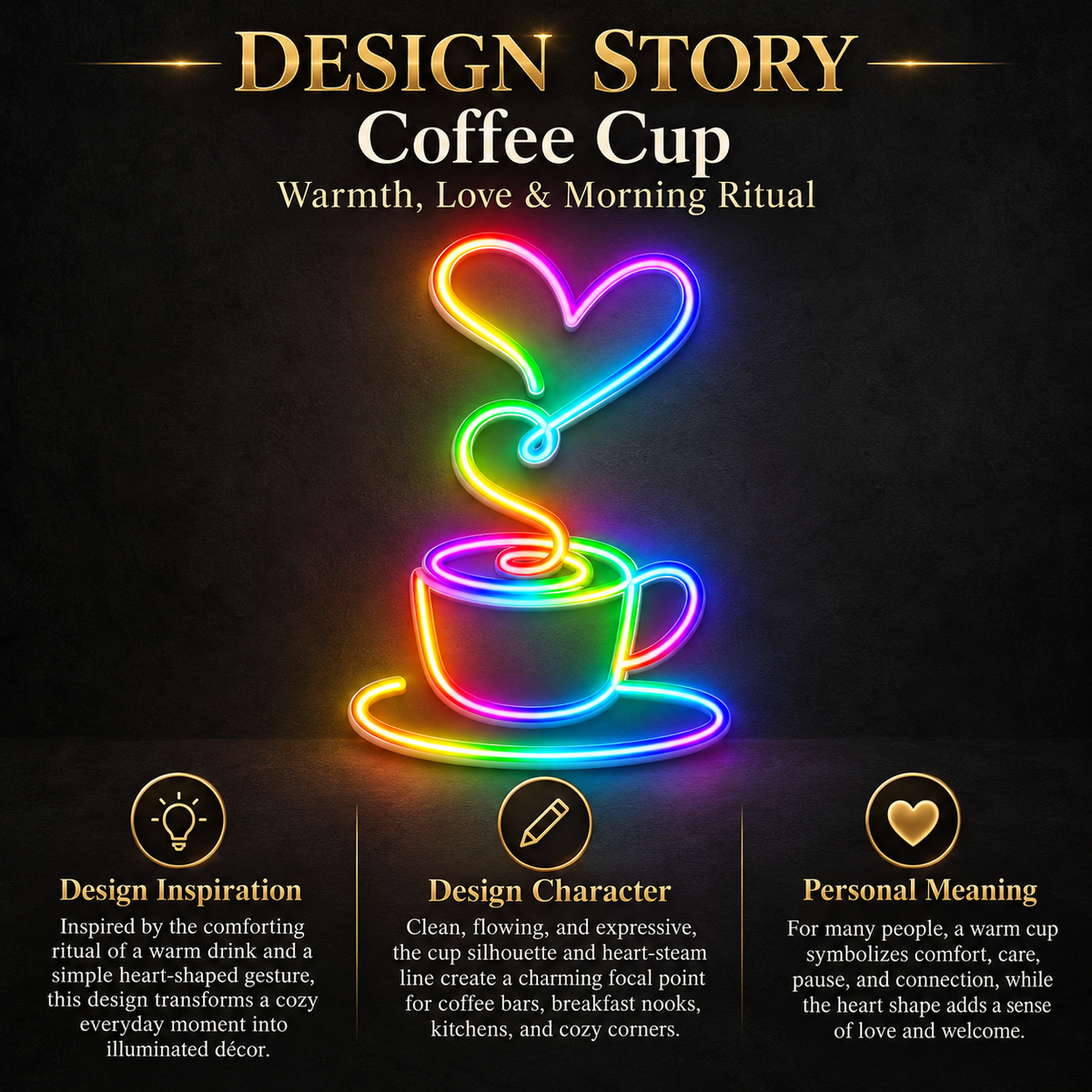 Coffee Cup with Heart Steam RGB LED Wall Light — 24″ Tall (Provisional)