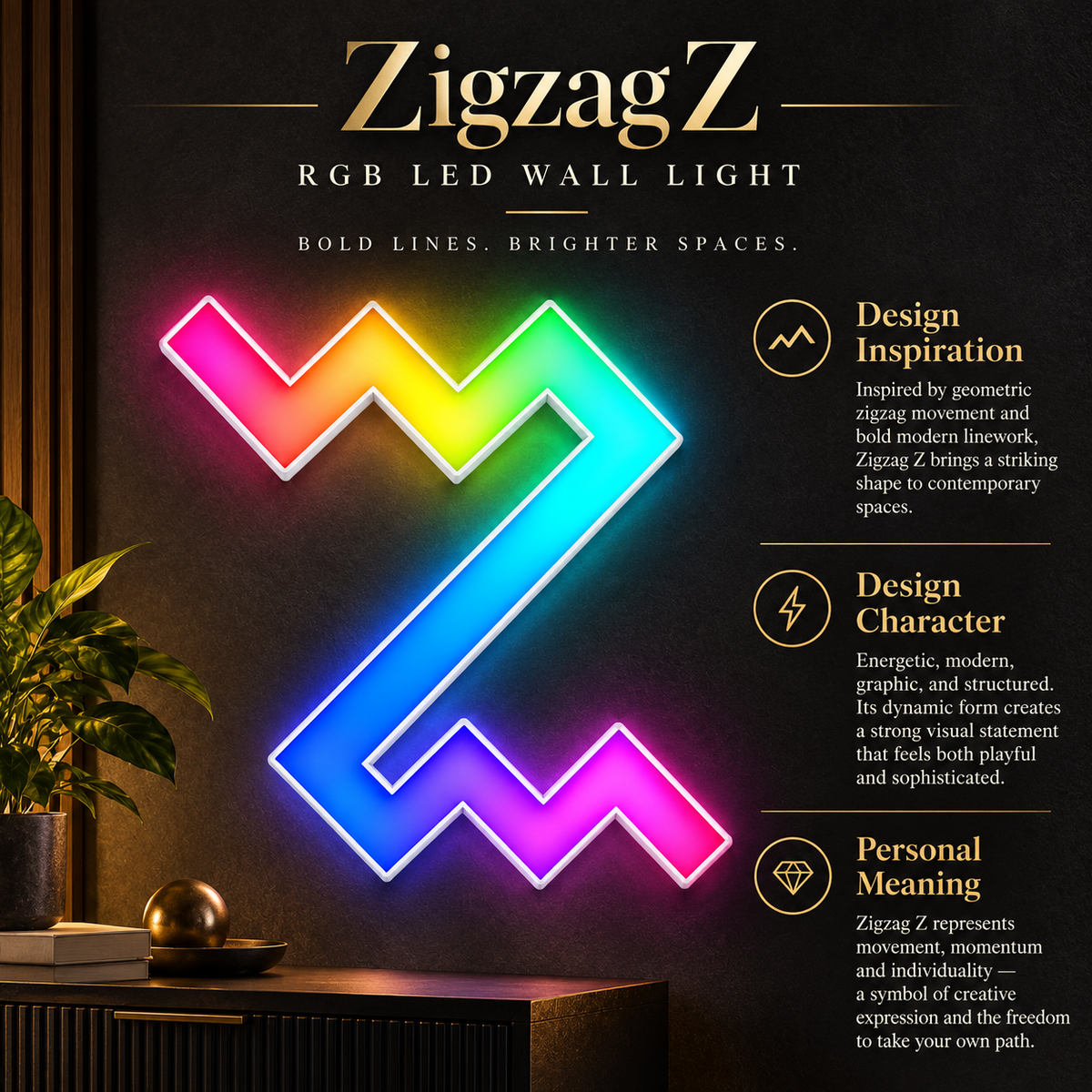 Connected Double Zigzag RGB LED Wall Light