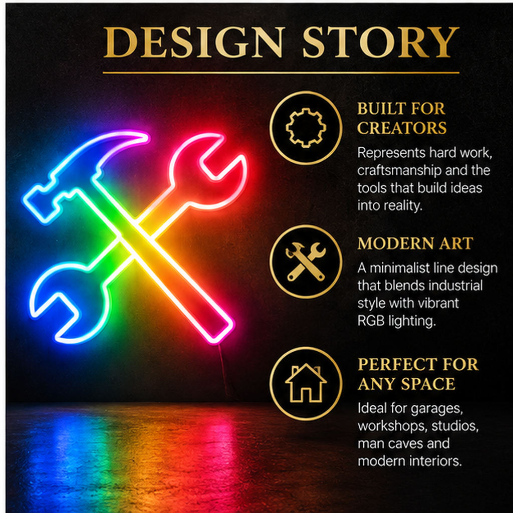 Crossed Hammer & Wrenches RGB LED Wall Light — 24″ Tall (Provisional)