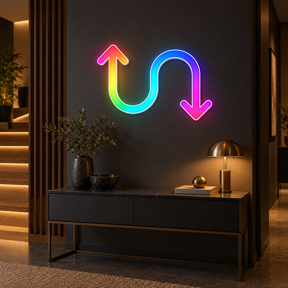 Curved Up & Down Arrows RGB LED Wall Light — 24″ Tall (Provisional)