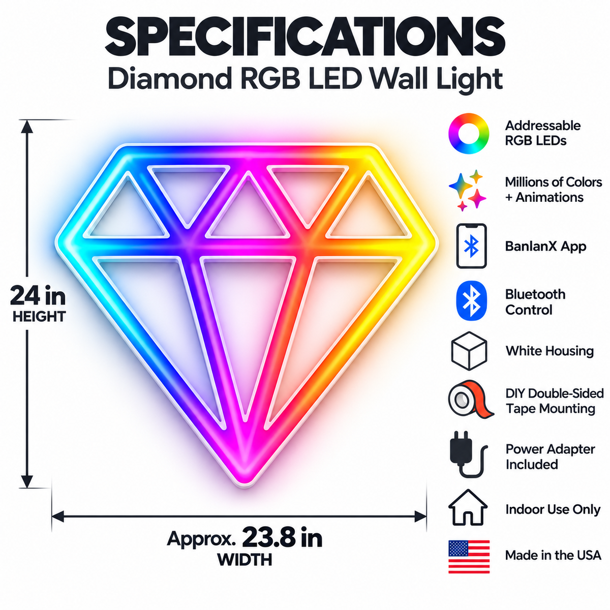 Diamond RGB LED Wall Light — 24″ Tall