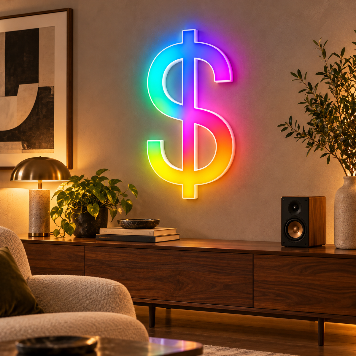 Dollar Sign RGB LED Wall Art — 24″