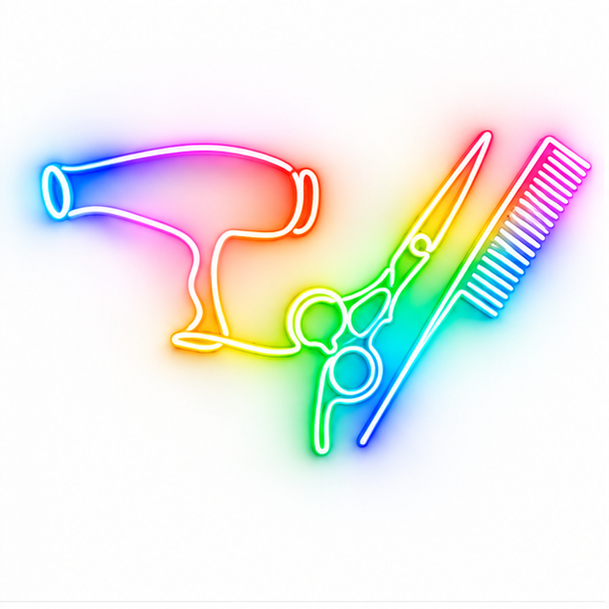 Hair Dryer, Scissors & Comb RGB LED Wall Light — 24″ Wide