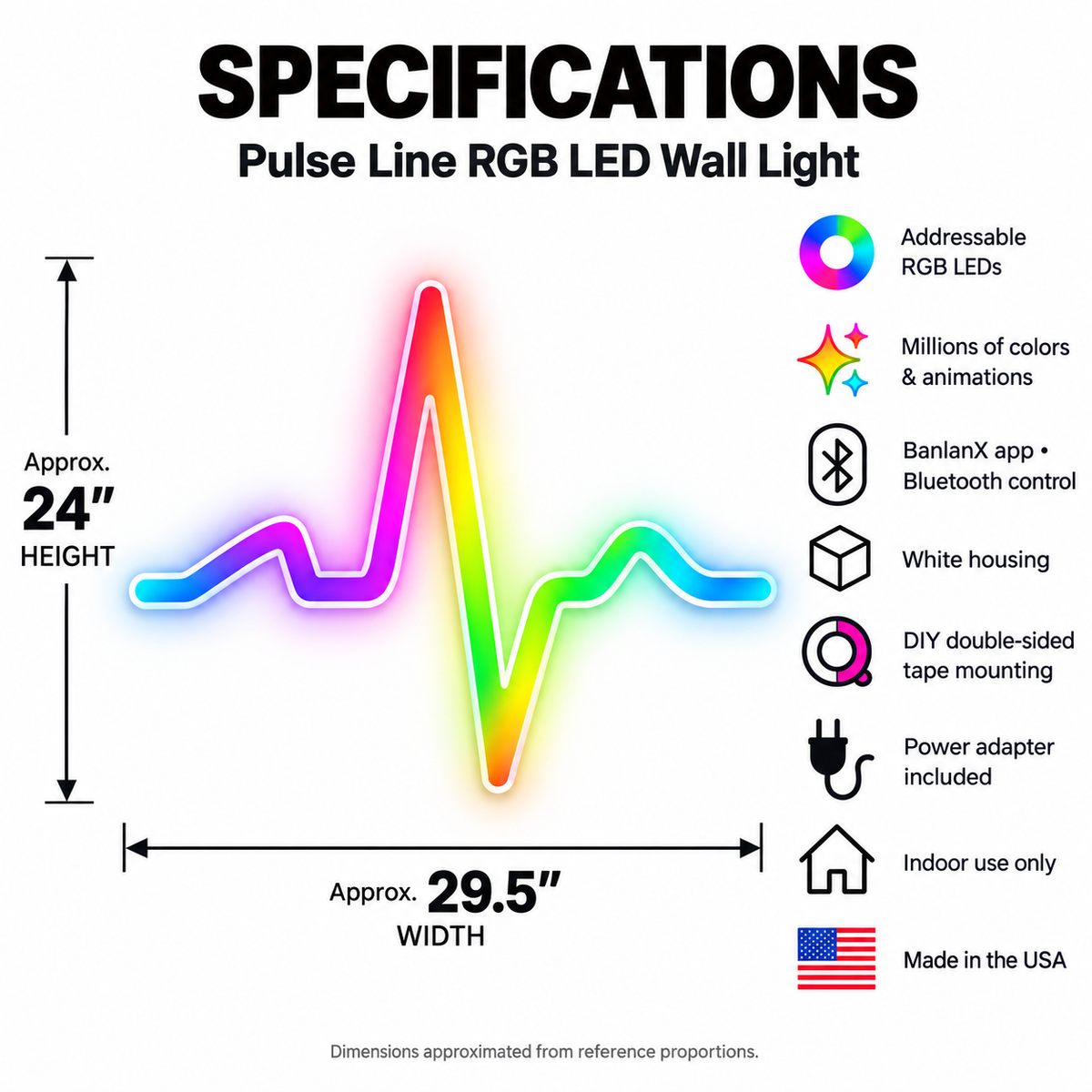 Heartbeat RGB LED Wall Light — 24″ Wide (Provisional)