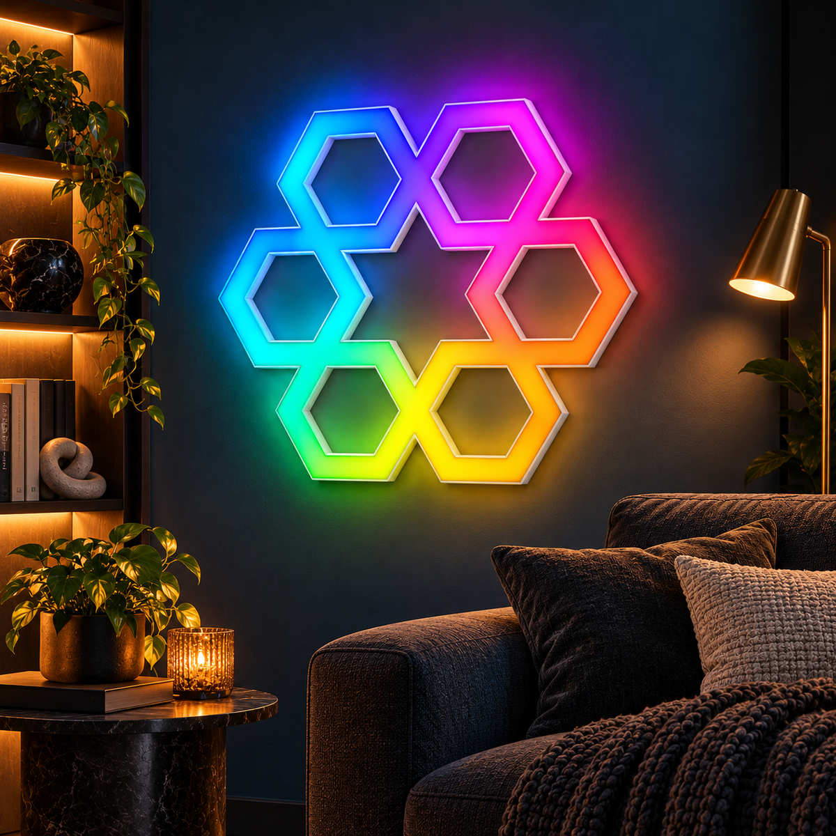 Interlocking Hexagons RGB LED Wall Light — 24″ Tall