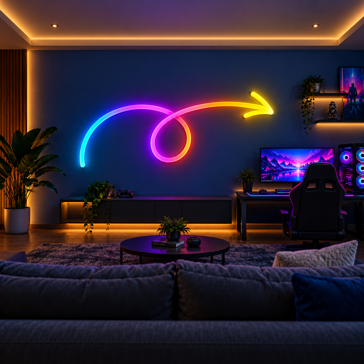 Looping Arrow RGB LED Wall Light — Approx. 61.5″