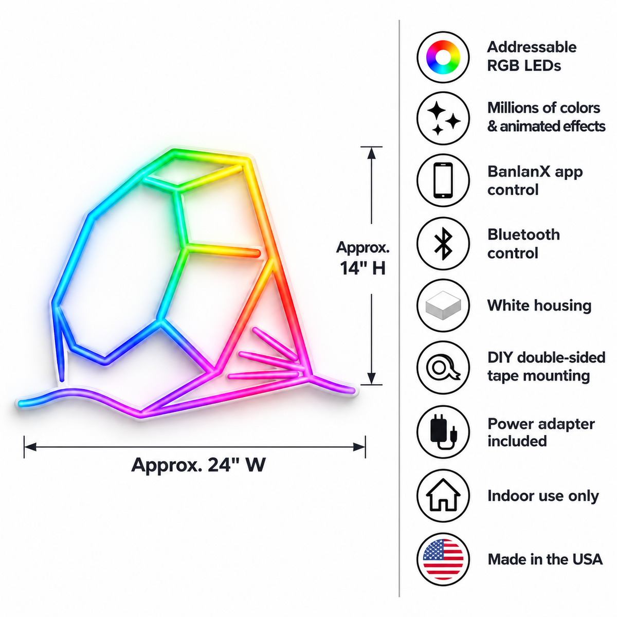 Low-Poly Bird RGB LED Wall Light — 24″ Wide