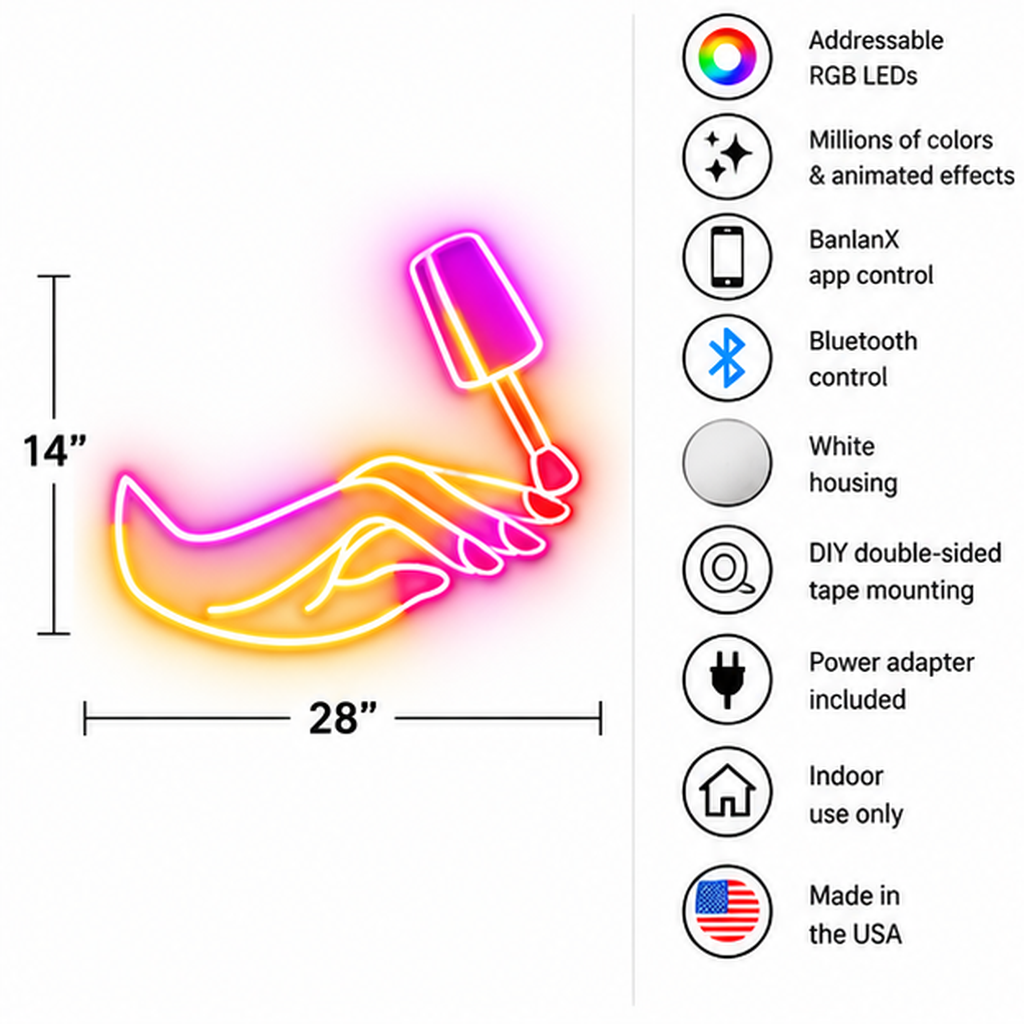 Nail Polish Brush & Hand RGB LED Wall Light — 24″ Wide (Provisional)