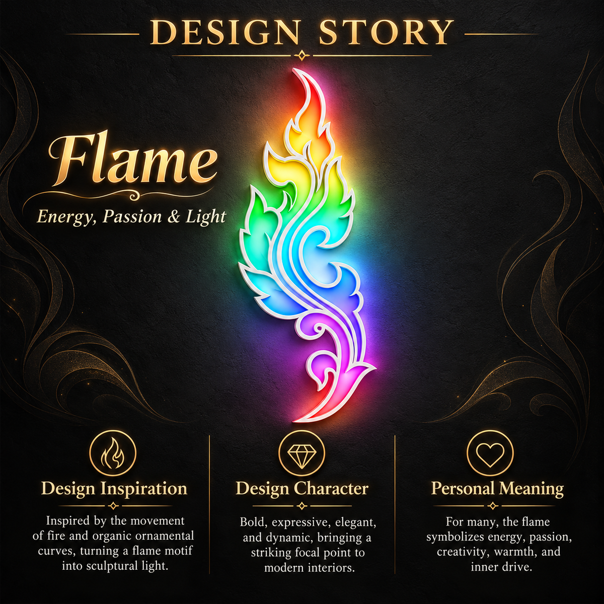 Ornamental Flame RGB LED Wall Art — 24″ Tall