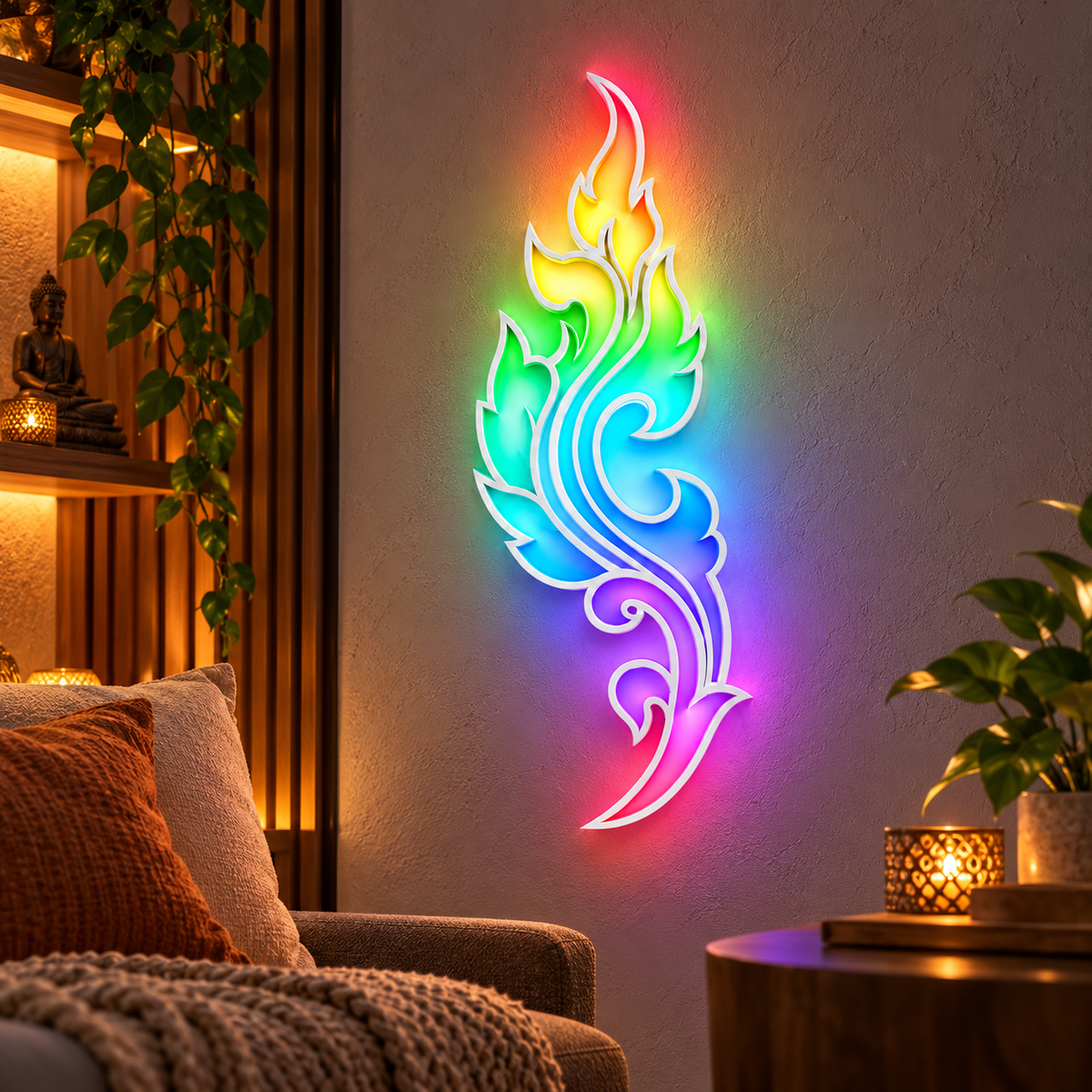 Ornamental Flame RGB LED Wall Art — 24″ Tall