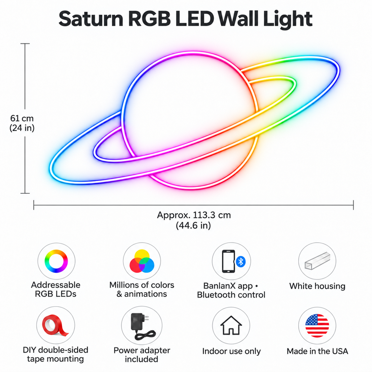 Saturn RGB LED Wall Light — Approx. 43.4″