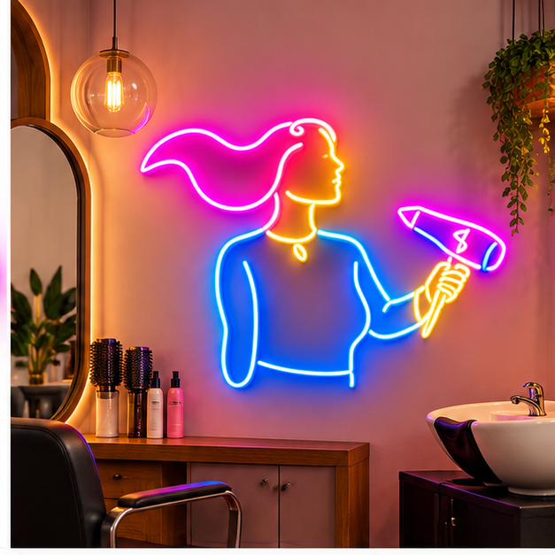 Hairstylist with Hair Dryer RGB LED Wall Light — 24″ Tall