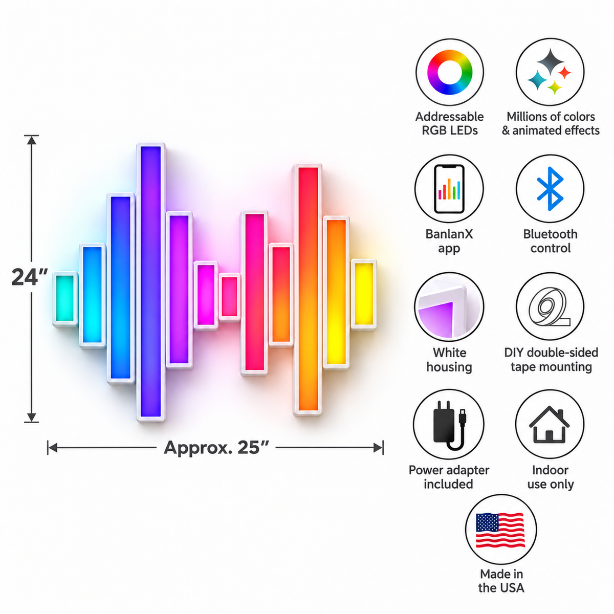 Soundwave Equalizer RGB LED Wall Light — 24″ Wide