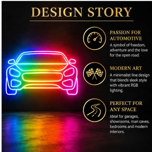 Sports Car Front View RGB LED Wall Lights — 24″ Wide