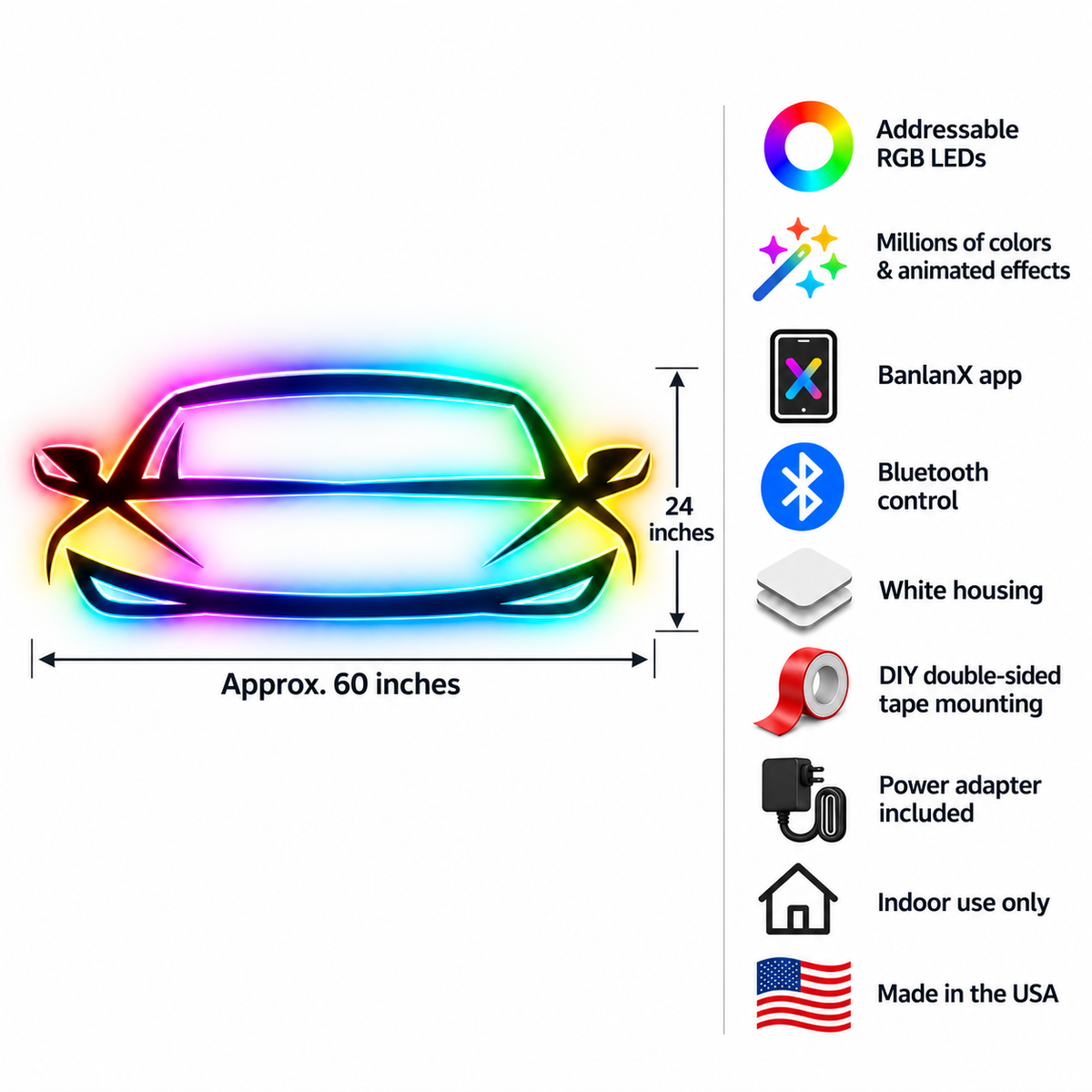 Sports Car Front RGB LED Wall Light — 24″ Wide (Provisional)