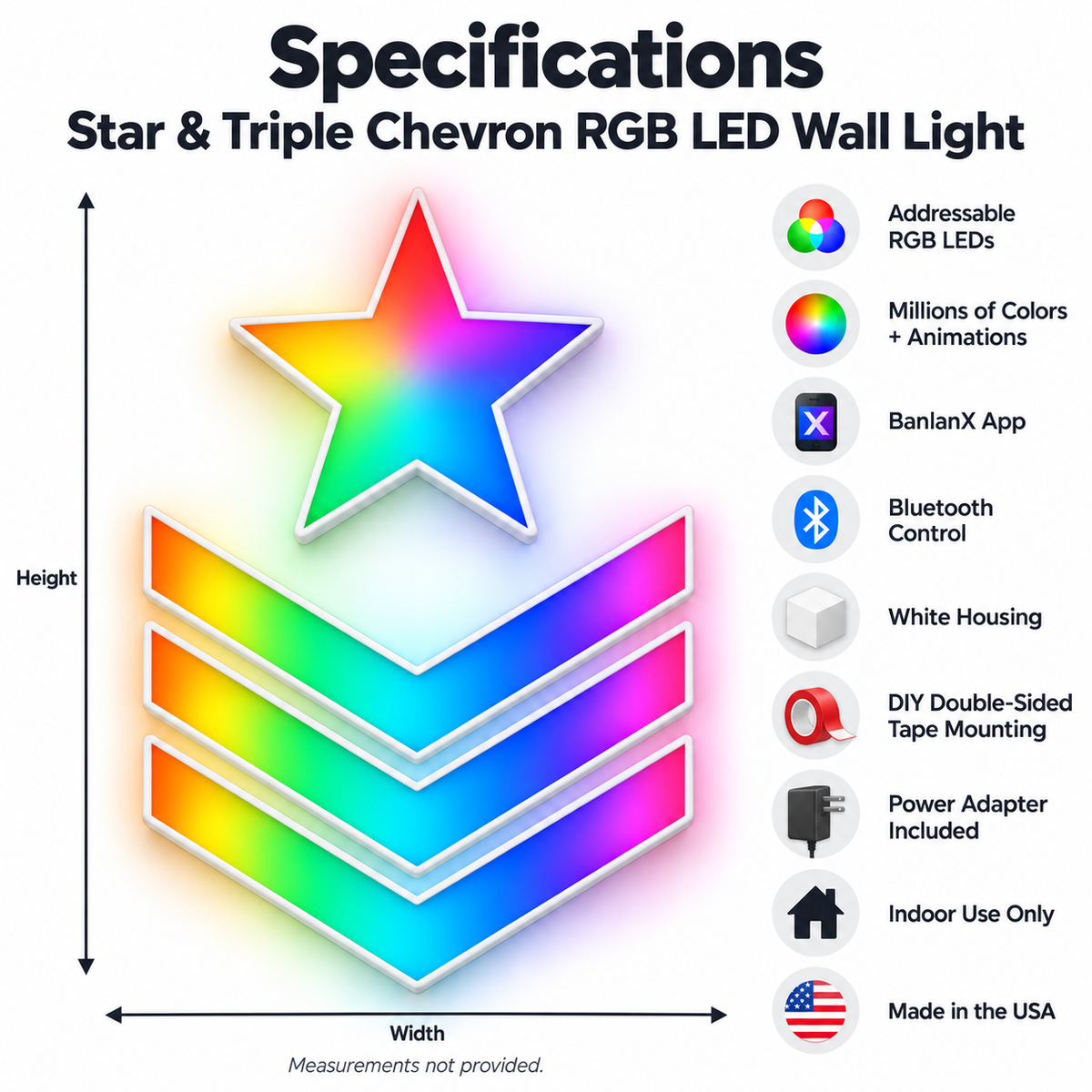 Star & Triple Chevron RGB LED Wall Light — 24″ Tall