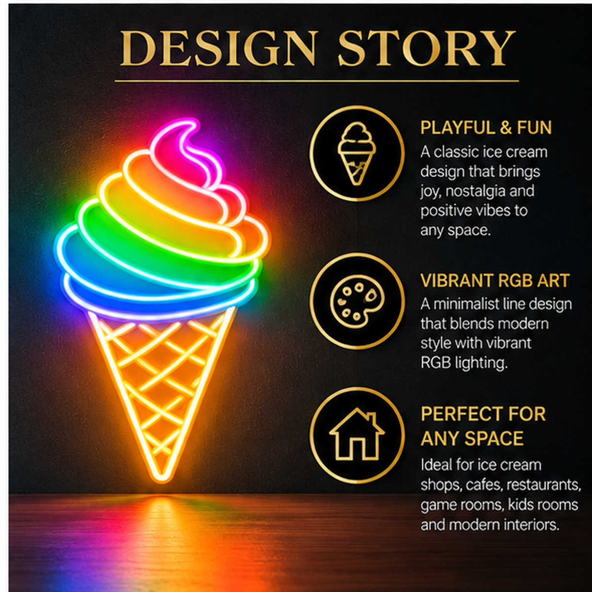 Swirled Ice Cream Cone RGB LED Wall Light — 24″ Tall