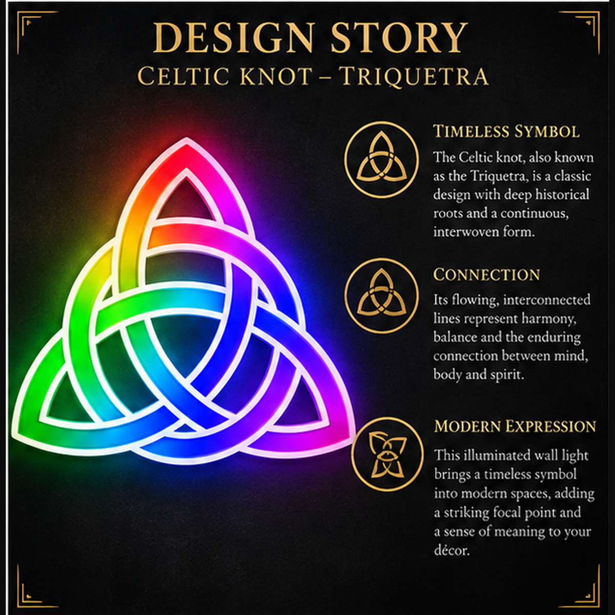 Triquetra Celtic Knot RGB LED Wall Light — 24″ Wide (Provisional)