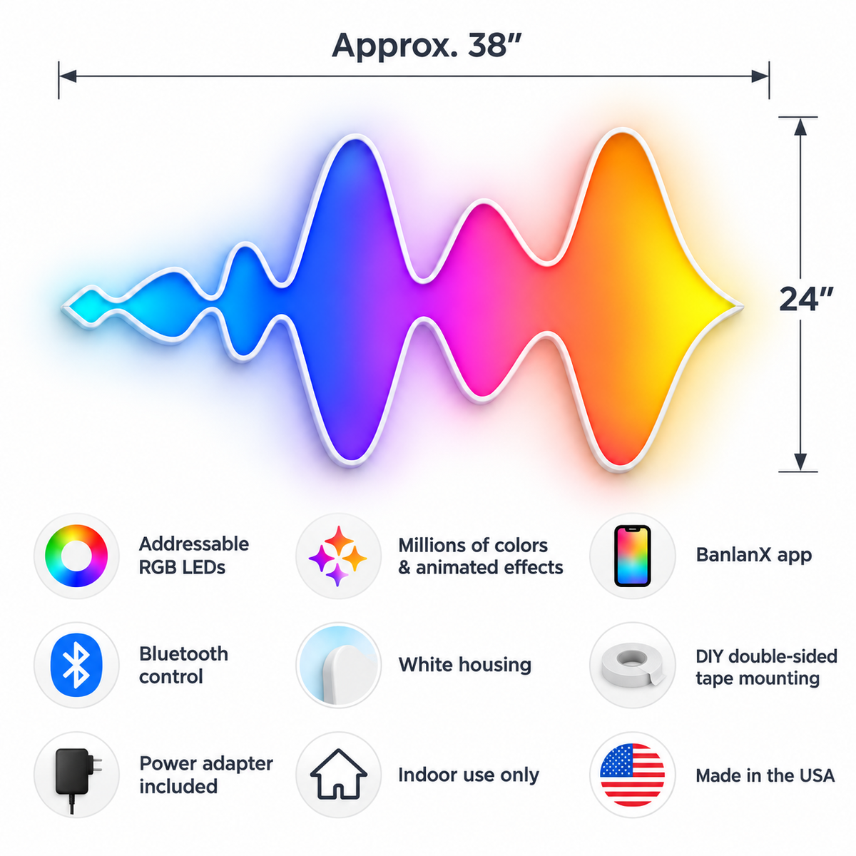 Audio Equalizer RGB LED Wall Light — 24″ Wide (Provisional)