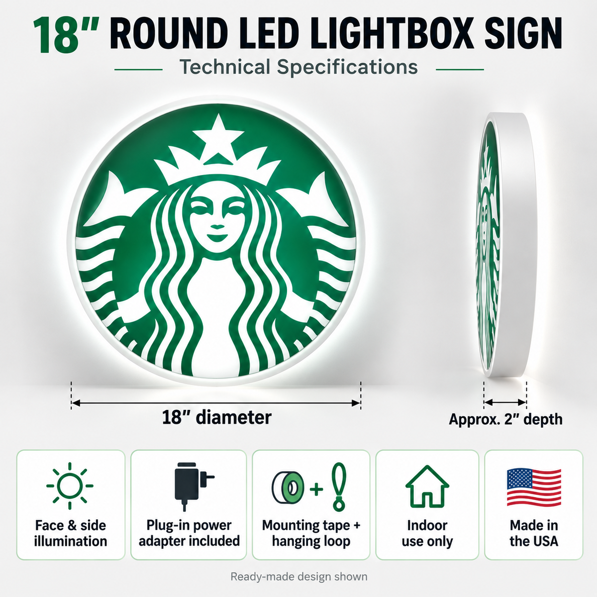 18″ Round Café Logo LED Lightbox Sign – Face & Side Lit
