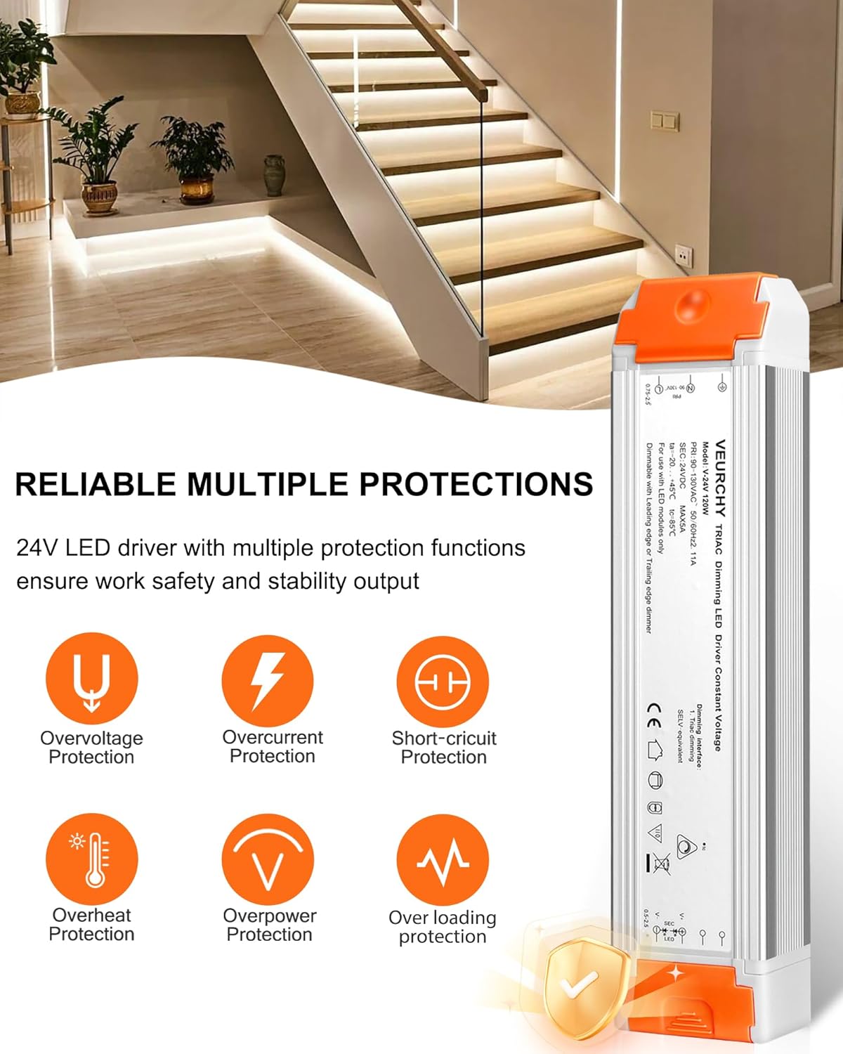 120W 24V Dimmable LED Driver – Triac Dimmable Power Supply Compatible with Lutron & Leviton Dimmer Switches