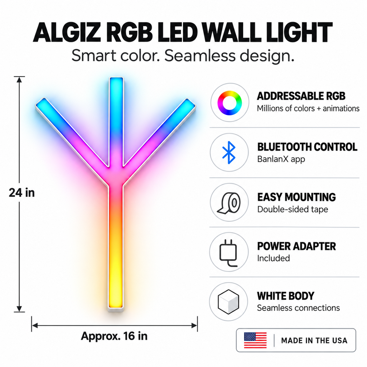 Algiz Rune RGB LED Wall Light — 24″