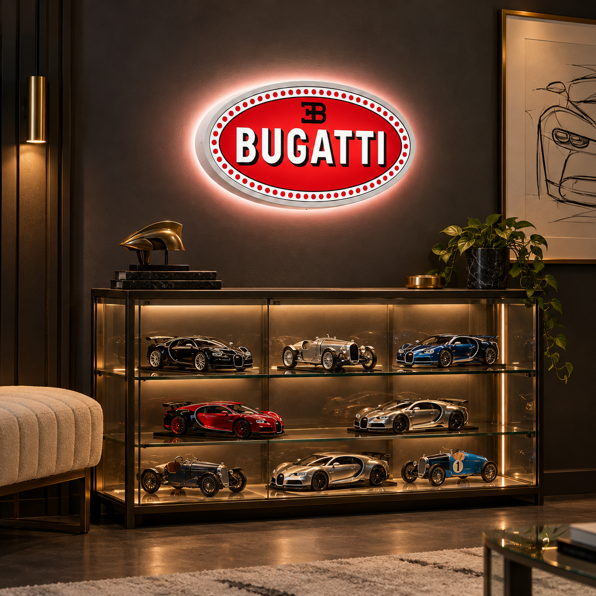 18″ Bugatti Oval LED Wall Sign – Face & Side Lit