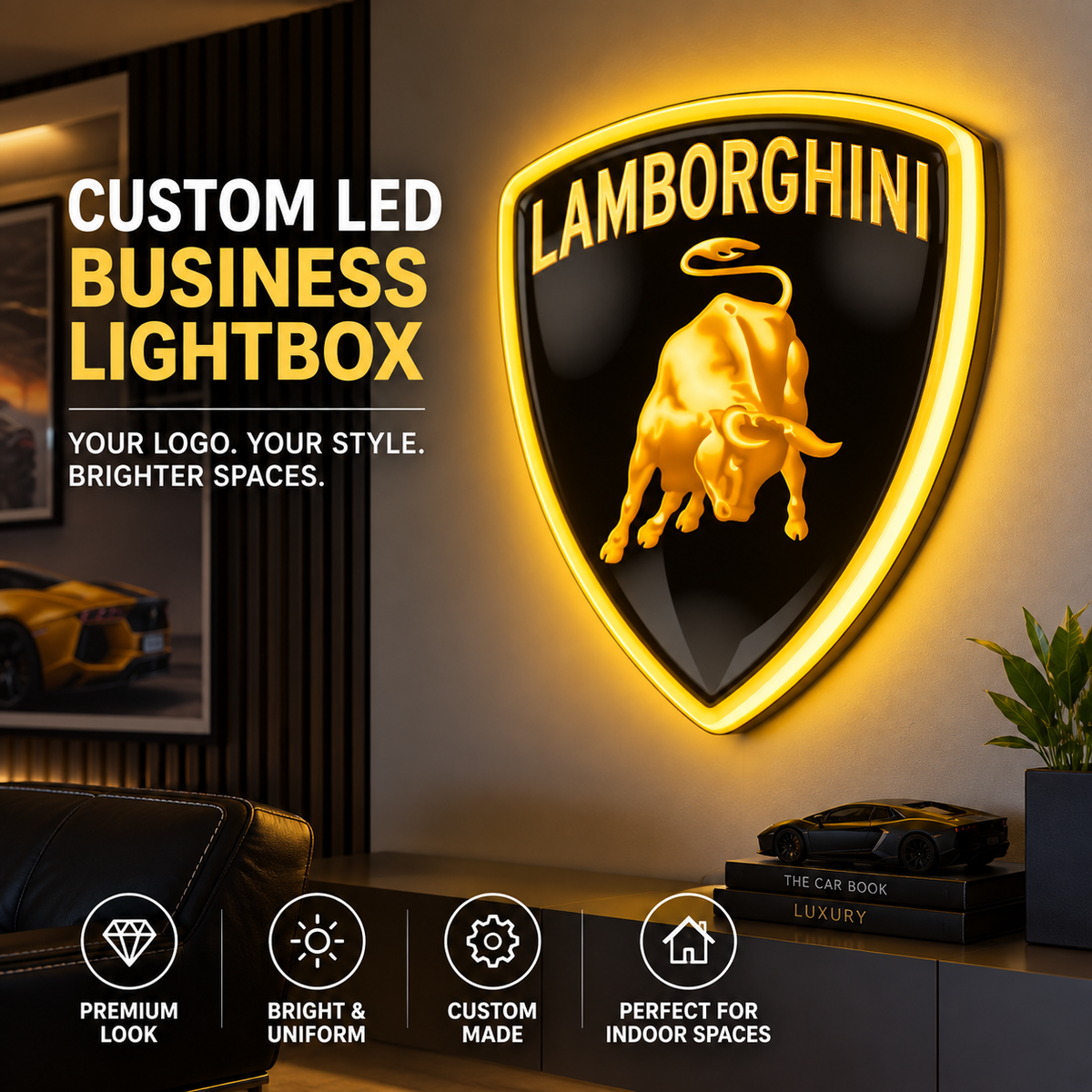 Custom 3D LED Logo Lightbox Sign – Personalized Business Sign with White or RGB Lighting