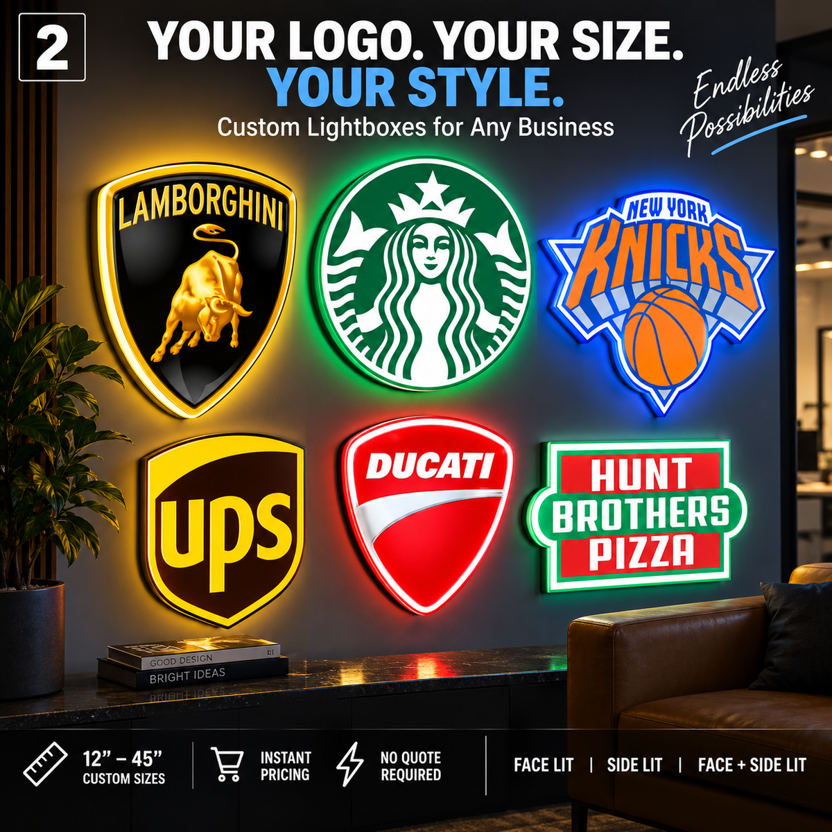 Custom 3D LED Logo Lightbox Sign – Personalized Business Sign with White or RGB Lighting